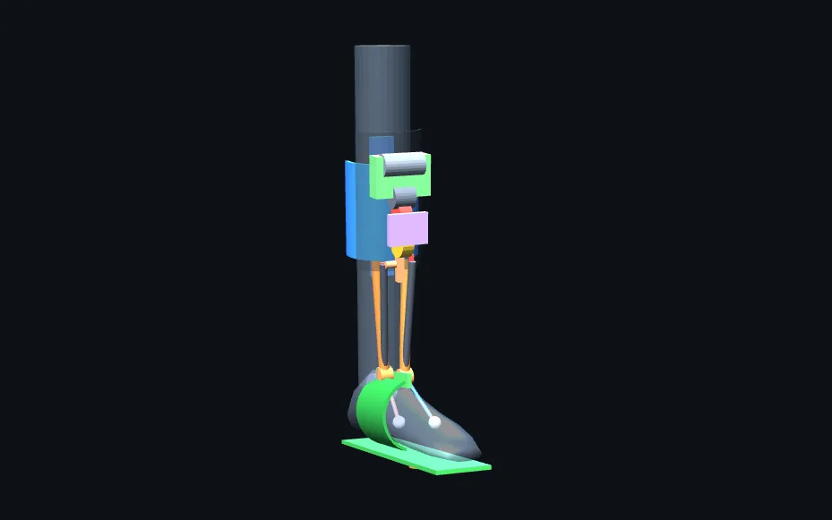 Schematic 3D design of the active foot-drop orthosis: calf cuff, actuator module, wire channels and foot shell